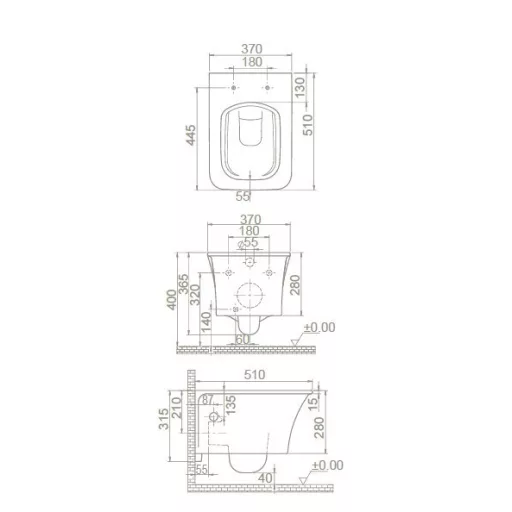 CeraStyle IBIZA fali WC - BEÉPÍTETT bidé funkcióval - rimless - perem nélküli