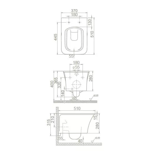 CeraStyle IBIZA fali WC - MATT FEKETE - rimless - perem nélküli