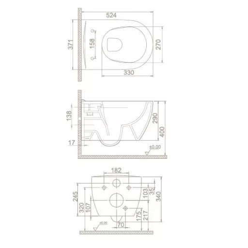 CeraStyle CITY fali WC - BEÉPÍTETT bidé funkcióval - rimless - perem nélküli