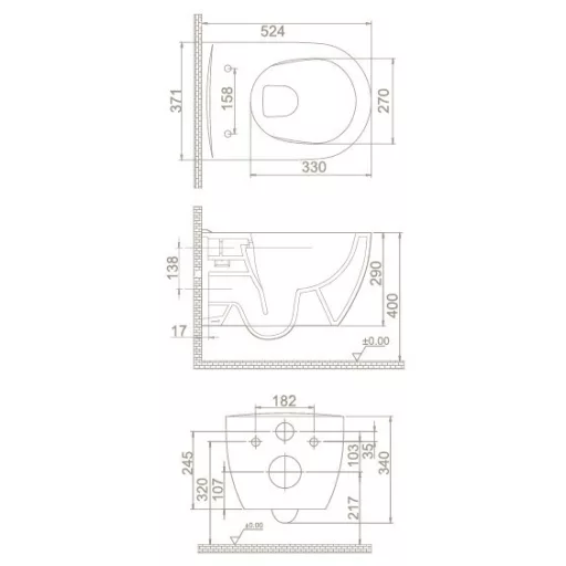 CeraStyle CITY fali WC - perem nélküli - rimless - rejtett szerelésű - 53 cm