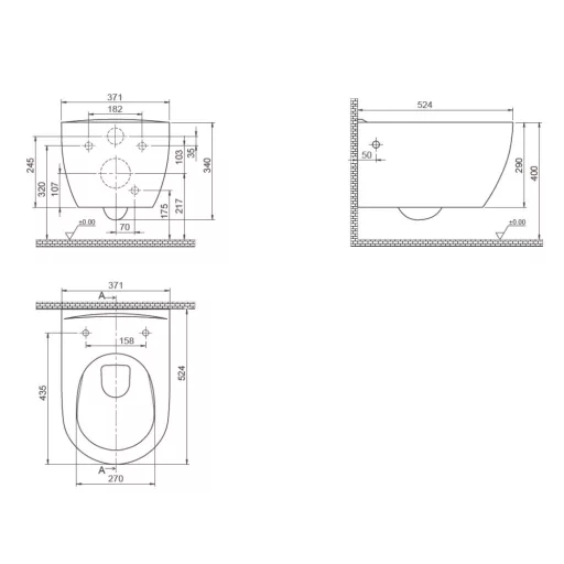 CeraStyle CITY fali WC - MATT FEKETE - rimless - perem nélküli