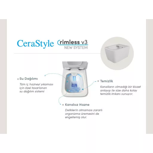 CeraStyle HERA fali WC - rimless - perem nélküli - rejtett szerelésű - 52 cm