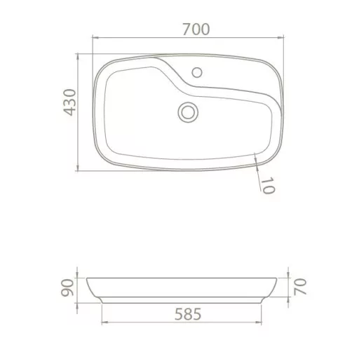 CeraStyle NOVA - PULTRA ültethető - Top Counter - porcelán mosdó - 70 x 43 cm