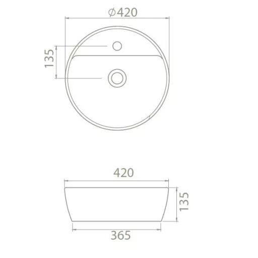 CeraStyle ONE - PULTRA ültethető - Top Counter - porcelán mosdó - csaplyukas -O Ø 42 cm