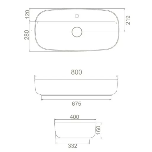 CeraStyle AQUA - PULTRA ültethető - Top Counter - porcelán mosdó - 80 x 40 cm