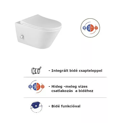 Sanovit AVVA fali WC - BEÉPÍTETT bidé funkcióval - rimless - perem nélküli - 53 cm