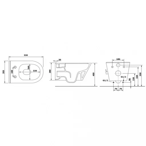 Sanovit AVVA fali WC - BEÉPÍTETT bidé funkcióval - rimless - perem nélküli - 53 cm
