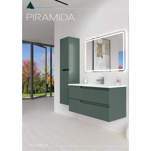 Piramida EURIDIKA fali fürdőszobabútor - műmárvány mosdóval -2 fiókos - PINO ZÖLD - 100 x 48 x 53 cm