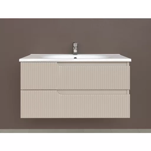 Piramida EURIDIKA fali fürdőszobabútor - műmárvány mosdóval -2 fiókos - PINO BÉZS - 100 x 48 x 53 cm