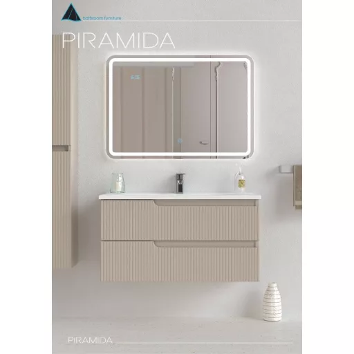 Piramida EURIDIKA fali fürdőszobabútor - műmárvány mosdóval -2 fiókos - PINO BÉZS - 100 x 48 x 53 cm