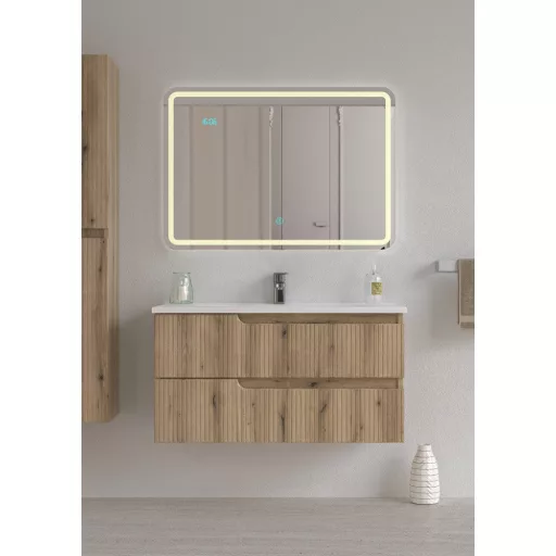 Piramida EURIDIKA fali fürdőszobabútor - műmárvány mosdóval -2 fiókos - PINO TÖLGY - 100 x 48 x 53 cm