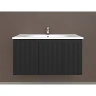   Piramida EURIDIKA fali fürdőszobabútor - műmárvány mosdóval -3 ajtós - PINO FEKETE- 100 x 48 x 53 cm