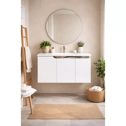 Piramida EURIDIKA fali fürdőszobabútor - műmárvány mosdóval - 3 ajtós - 100 x 48 x 53 cm