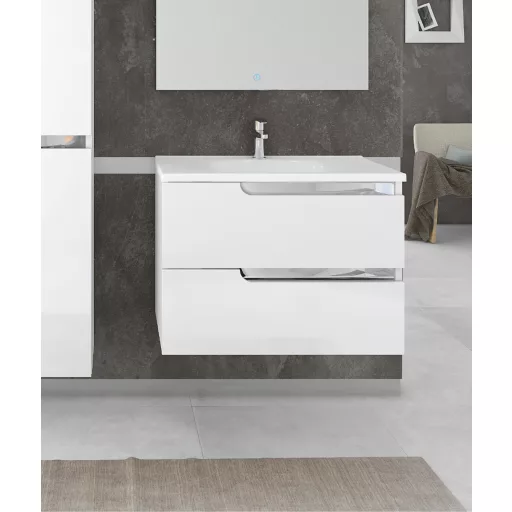 Piramida EURIDIKA fali fürdőszobabútor - műmárvány mosdóval - 2 fiókos - 100 x 48 x 53 cm