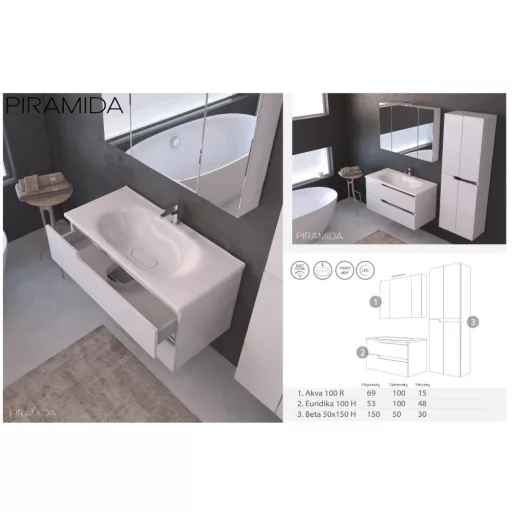 Piramida EURIDIKA fali fürdőszobabútor - műmárvány mosdóval - 2 fiókos - 100 x 48 x 53 cm
