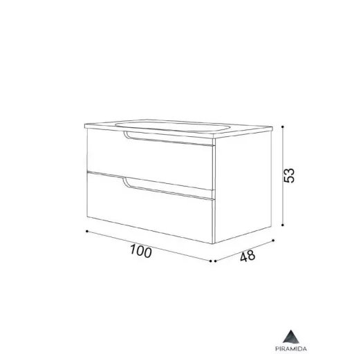 Piramida EURIDIKA fali fürdőszobabútor - műmárvány mosdóval - 2 fiókos - 100 x 48 x 53 cm