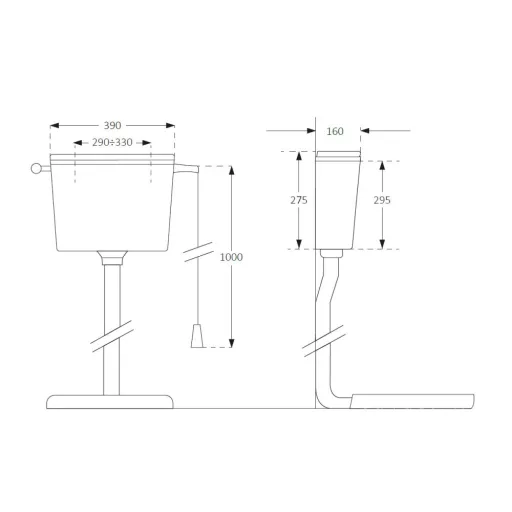 CR ALFA WC tartály - 8l - magas szereléshez - 39 x 30 x 16 cm