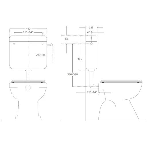 CR DELTA DUO WC tartály - 2 gombos - 8l - alacsony szereléshez 44 x 35 x 12 cm