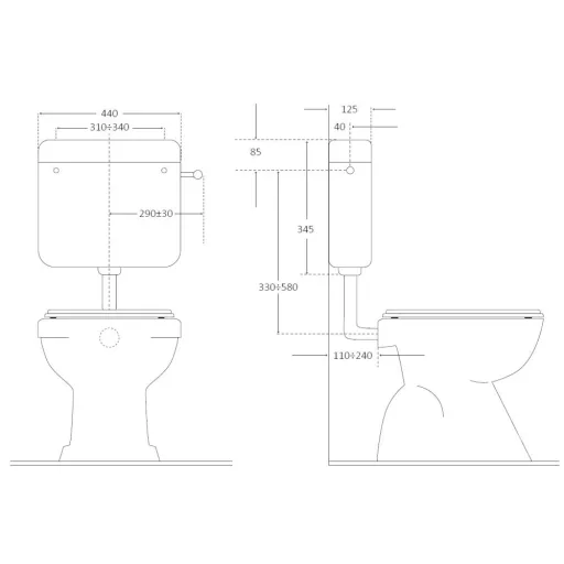 CR DELTA WC tartály - Start / Stop - 8l - alacsony szereléshez - 44 x 35 x 12 cm