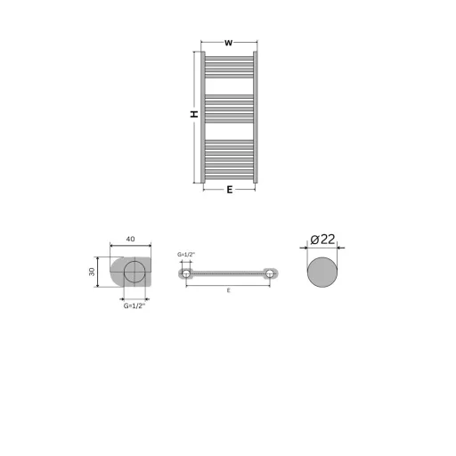 Törölközőszárító radiátor - Viva Platinum Therm - EGYENES - fehér - 400 x 1000 mm