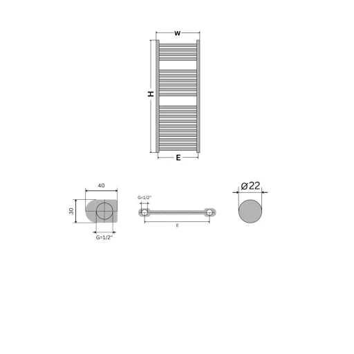 Törölközőszárító radiátor - Viva Platinum Therm - EGYENES - fehér - 400 x 1200 mm