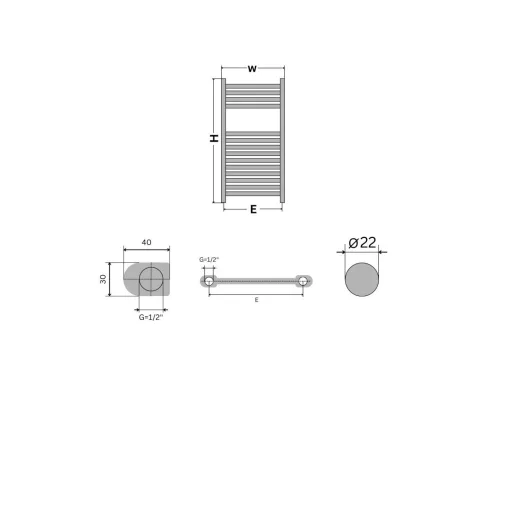 Törölközőszárító radiátor - Viva Platinum Therm - EGYENES - fehér - 400 x 800 mm