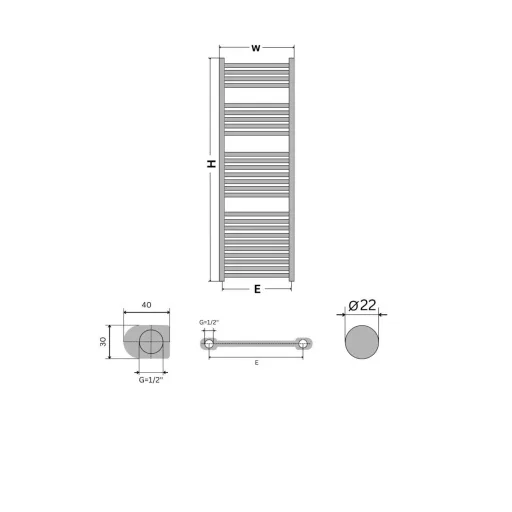 Törölközőszárító radiátor - Viva Platinum Therm - EGYENES - fehér - 500 x 1800 mm
