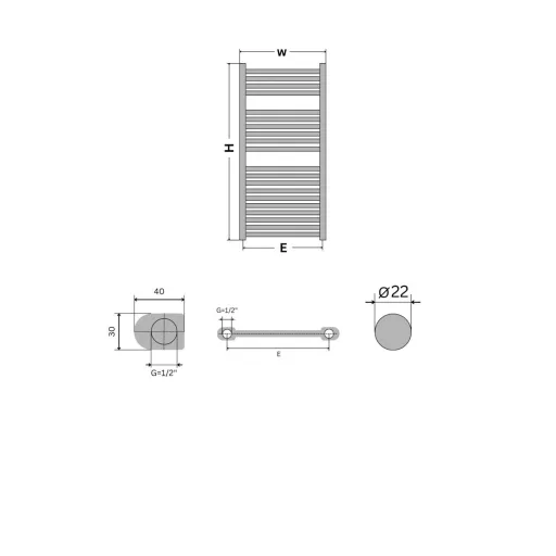 Törölközőszárító radiátor - Viva Platinum Therm - EGYENES - fehér - 600 x 1200 mm