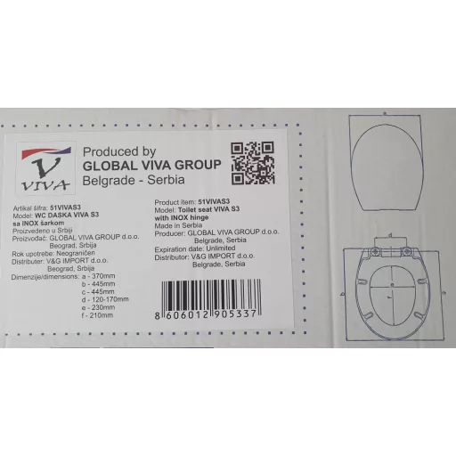 Viva S3 WC ülőke - duroplast - fém zsanérral