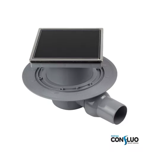 Pestan zuhanyfolyóka Confluo Standard - FEKETE üveg - 10 x 10 cm