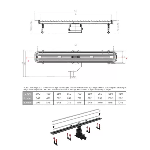 Pestan zuhanyfolyóka Confluo Slim Line 95 cm