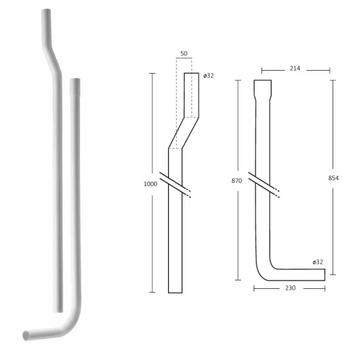 WC bekötőcső 32-es - hosszú - magas szereléshez