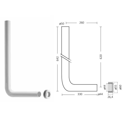 CR WC bekötőcső Ø 50 -es - középmagas szereléshez + WC szimeringgel