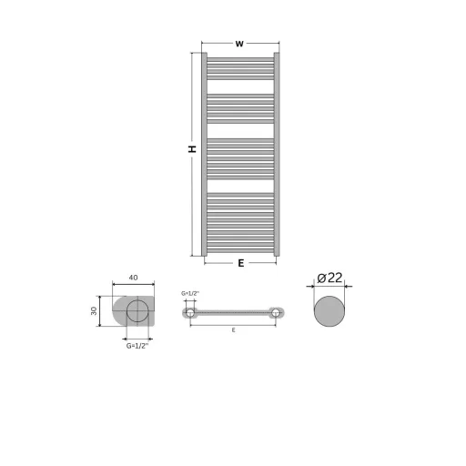 Törölközőszárító radiátor - Viva Platinum Therm - ÍVES - fehér - 600 x 1800 mm
