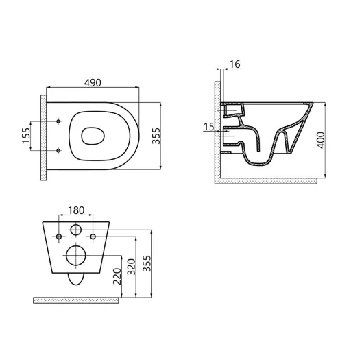 Sanovit SLIM AVVA fali WC + Brilla SLIM L ülőke - perem nélküli - rövid - 49 cm