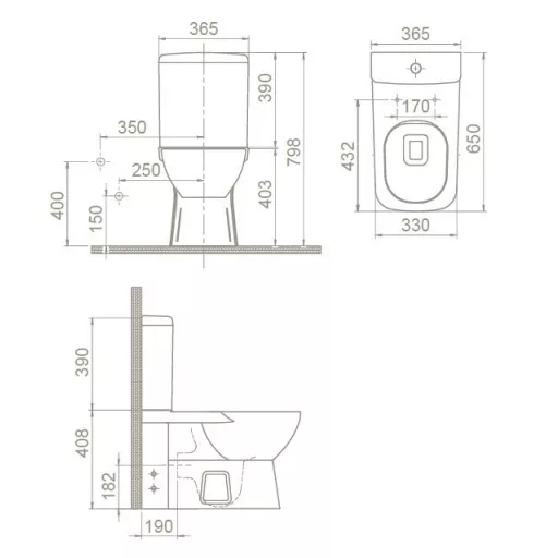 CeraStyle DURU monoblokk WC - WC tartály - öblítőszelep - perem nélküli