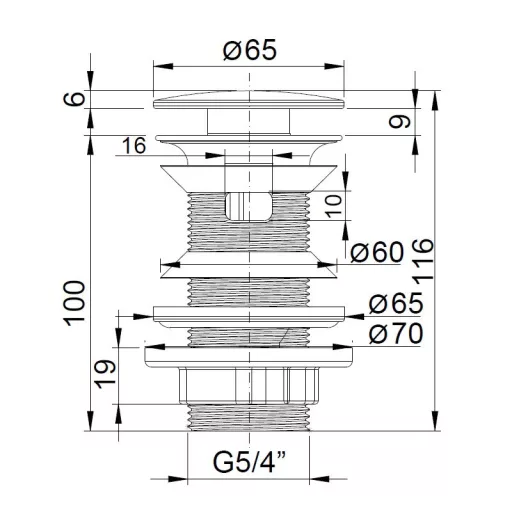 Klikk - klakk PVC leeresztő - KEREK - KRÓM -univerzális- túl/nem túlfolyós mosdóhoz - 5/4" - Ø 65 mm