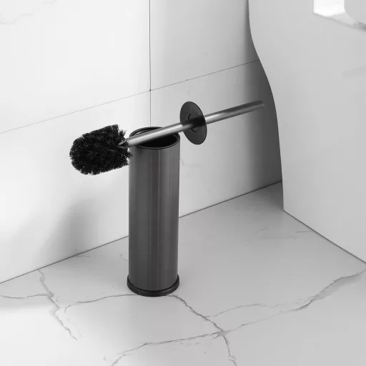 Viva NERO WC-kefe tartó - hengeres - fürdőszobai kiegészítő - GUNMETAL - fegyverszürke