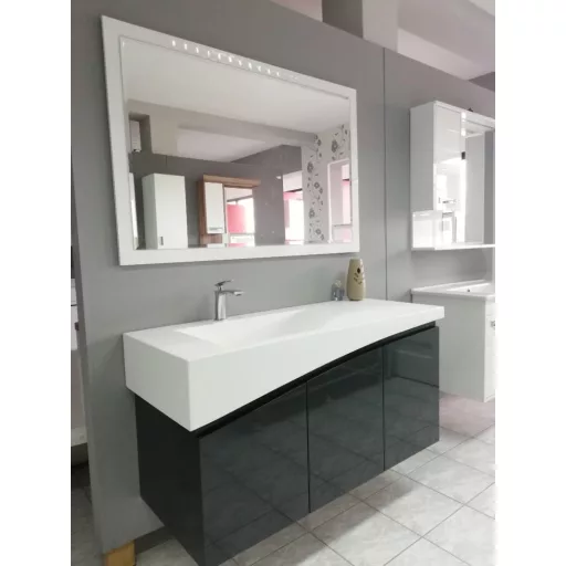 TMP SMYRNA 120 - FEKETE - fali fürdőszobabútor - Akrivit öntött műmárvány mosdóval - 120 x 48,5 cm