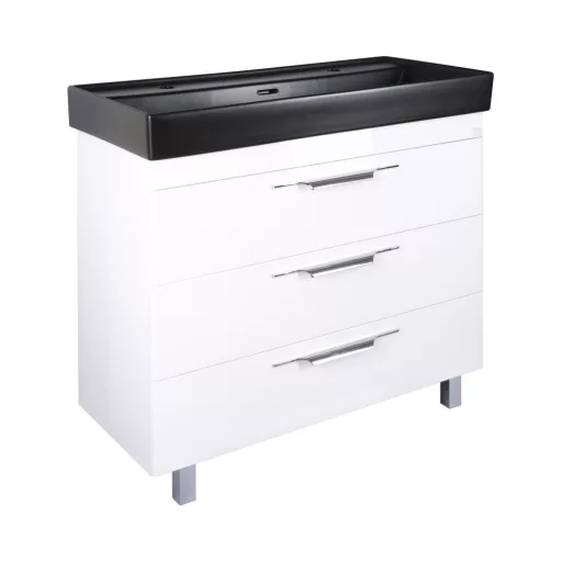 TMP TRIO 100D álló fürdőszobabútor - CeraStyle SHARP FEKETE DUPLA csaplyukas mosdóval - 100 x 48 cm