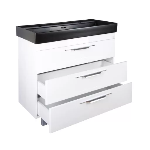 TMP TRIO 100D álló fürdőszobabútor - CeraStyle SHARP FEKETE DUPLA csaplyukas mosdóval - 100 x 48 cm