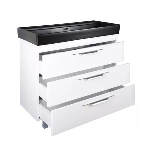 TMP TRIO 100D álló fürdőszobabútor - CeraStyle SHARP FEKETE DUPLA csaplyukas mosdóval - 100 x 48 cm