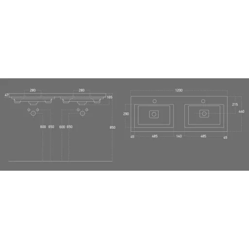 TMP FLAT 120 álló fürdőszobabútor - Sanovit ISIK 4120 DUPLA porcelán mosdóval - 120 x 44 cm