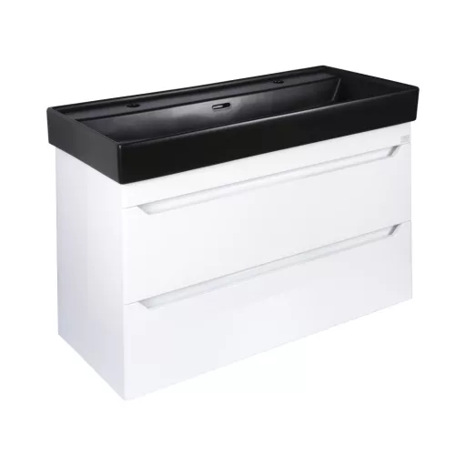 TMP SHARP 100D fali fürdőszobabútor - CeraStyle SHARP FEKETE DUPLA csaplyukas mosdóval - 100 x 48 cm