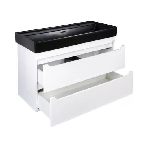 TMP SHARP 100D fali fürdőszobabútor - CeraStyle SHARP FEKETE DUPLA csaplyukas mosdóval - 100 x 48 cm