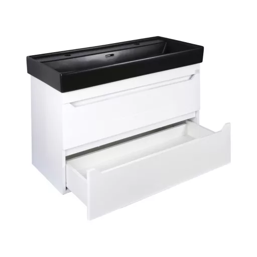 TMP SHARP 100D fali fürdőszobabútor - CeraStyle SHARP FEKETE DUPLA csaplyukas mosdóval - 100 x 48 cm