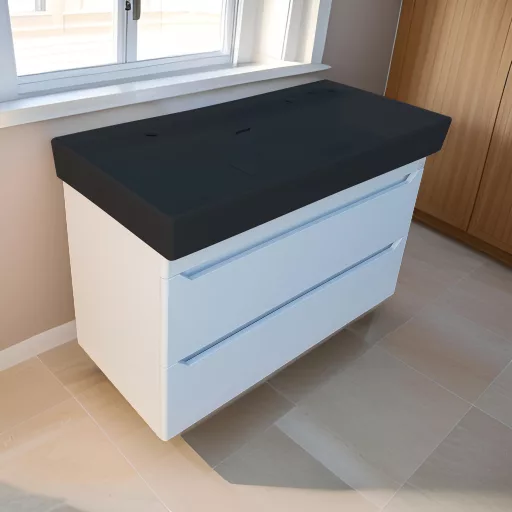 TMP SHARP 100D fali fürdőszobabútor - CeraStyle SHARP FEKETE DUPLA csaplyukas mosdóval - 100 x 48 cm