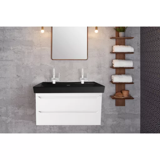 TMP SHARP 100D fali fürdőszobabútor - CeraStyle SHARP FEKETE DUPLA csaplyukas mosdóval - 100 x 48 cm