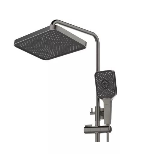 Caldo Freddo Zuhanyrendszer - CSAPTELEPPEL - szögletes - fejzuhany, zuhanyfej, gégecső - GUNMETAL