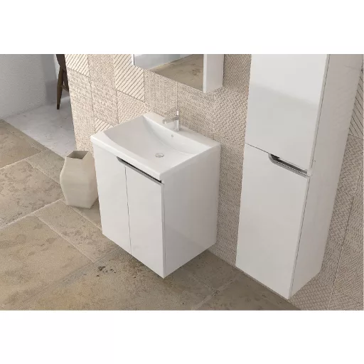 Piramida EURIDIKA fali /álló fürdőszobabútor - műmárvány mosdóval - 2 ajtós - 60 x 75 x 46 cm